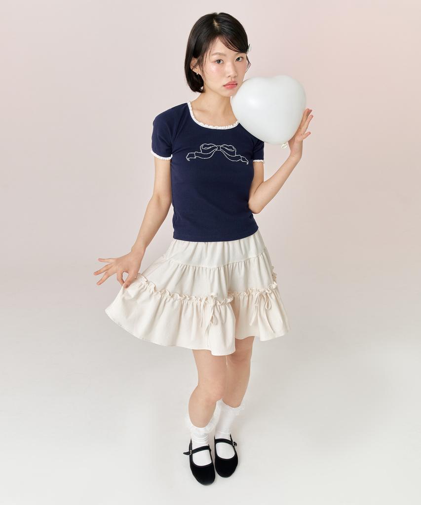 ADOREBELLE Ribbon Cubic T-Shirt - Navy