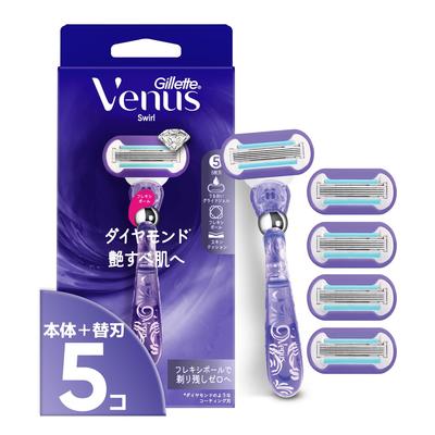 Gillette Venus VENUS Skustuvas Lygiai ir blizgančiai odai Rinkinį sudaro skustuvo korpusas ir 5 keičiami peiliukai Sūkurio dizainas Moterims - - -