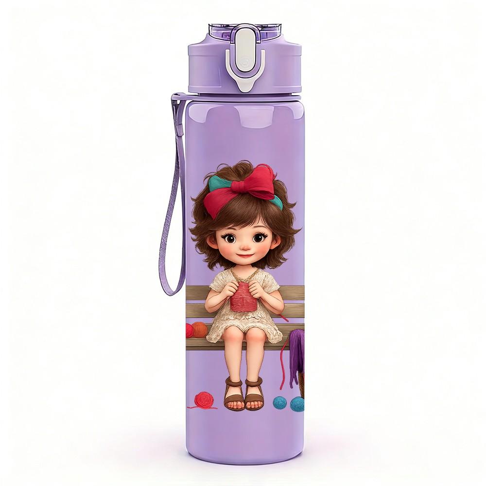 1PC Little Girl Swing Cartoon 750ml Color Plastic Sports Water Bottle Leakproof Flip Straw Lid Suitable for Sports Office Home Use
