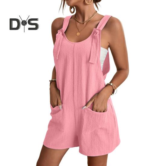 Salopette da donna senza maniche estiva casual corta salopette tuta larga in cotone con tasche abiti da spiaggia per viaggio vacanza