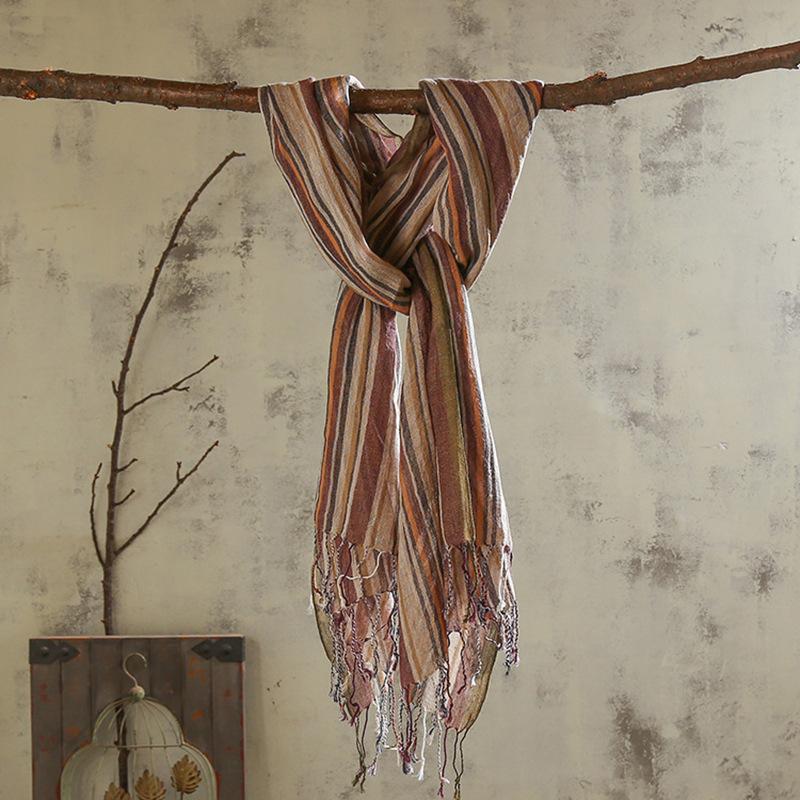 Spring And Summer Thin Men'S Cotton And Linen Striped Scarf, Trendy With Handsome Casual Business Scarf, Long Dual-Purpose