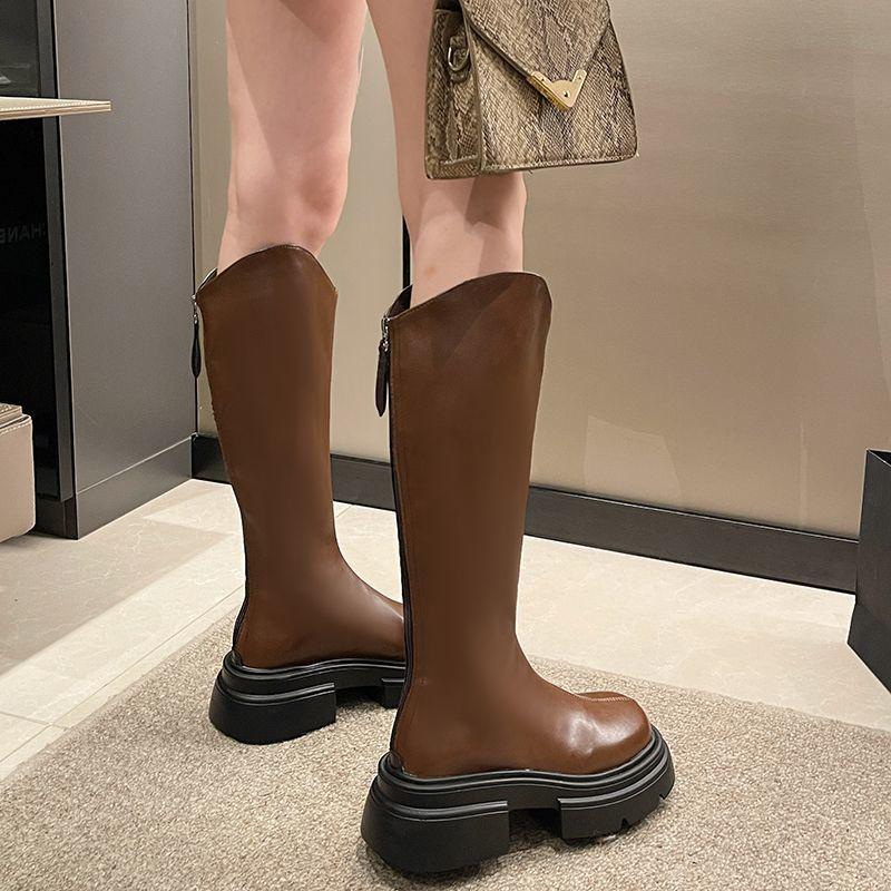But knee boots women's 2025 spring and autumn new Korean version versatile high boots rear zipper thin boots medium boots