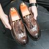 Fashion Business Chequer Loafers Men's Slip-On Brown Office Moccasins Male Dress Shoes Career Black Leather Shoes Plus Size38-47