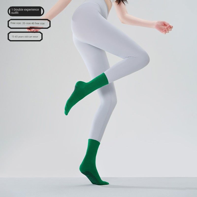 

Pilates Socks Yoga Socks Non Slip Professional Women s Summer Indoor 2025 New Arrival Fitness Stress Sports Boat Socks [1 double Non Slip grip] flat round head_Oil Green
