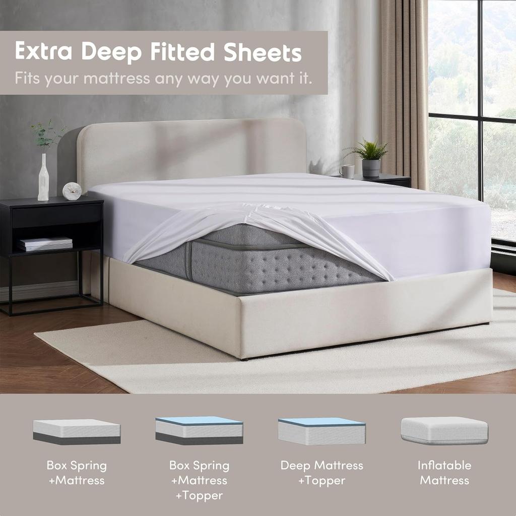 1PC Solid Color Bed Sheet, Comfortable Fitted Sheets, Deep Pocket Mattress Protective Cover Bedding Collection Smooth Texture