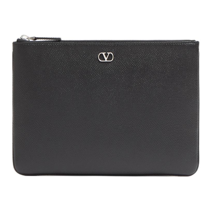 

Valentino VLogo Signature Brand Logo Zip Closure Grain Calfskin Clutch Men Clutch Black Y2P0V10UAG0NO Basic Set (Bag+Dust Bag)