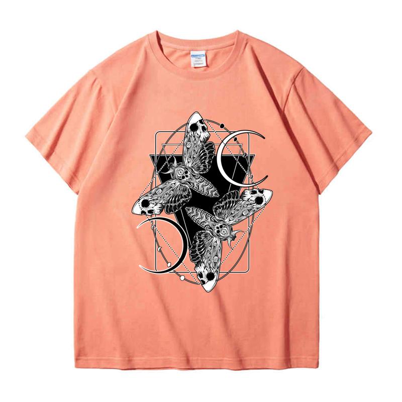 

220GSM Тяжелая футболка из 100% хлопка Футболка «Танец смерти мотыльков» с принтом Мужская повседневная футболка с круглым вырезом Базовые мужские топы Футболка