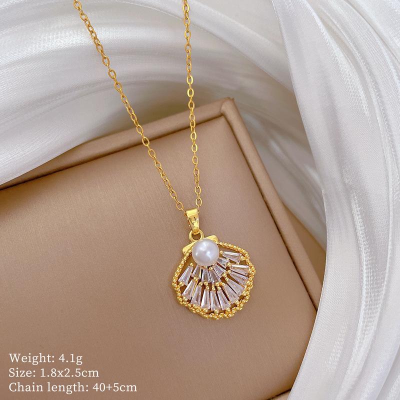 Multi-Element Style Copper Micro-Inlaid Necklace Combination Female Real Gold Electroplated Exquisite Collarbone Chain