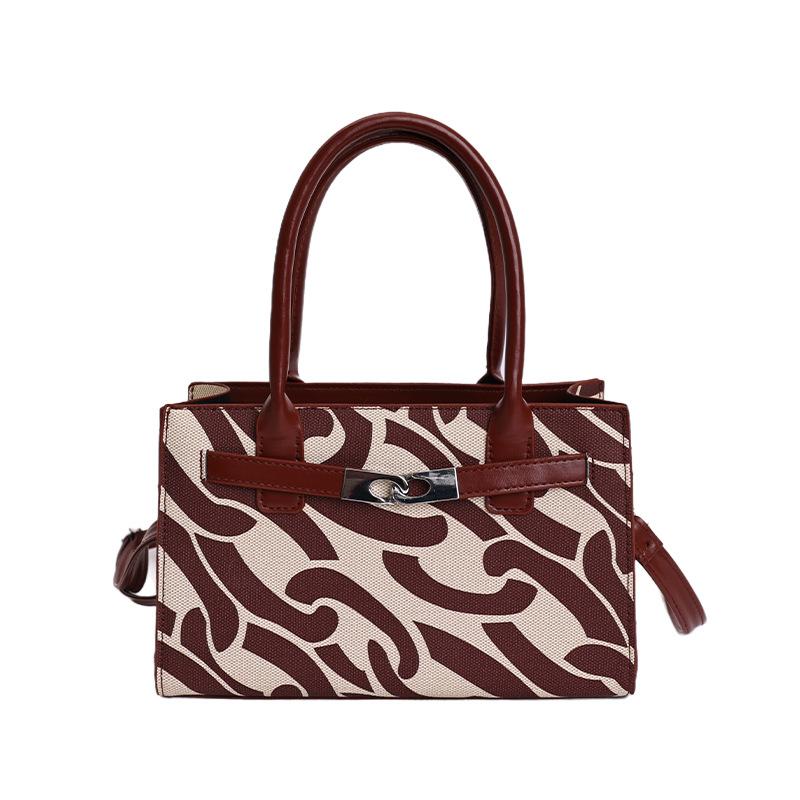 

One shoulder crossbody portable small square bag contrasting colors, new beautiful printing largecapacity retro commuter bag коричневий