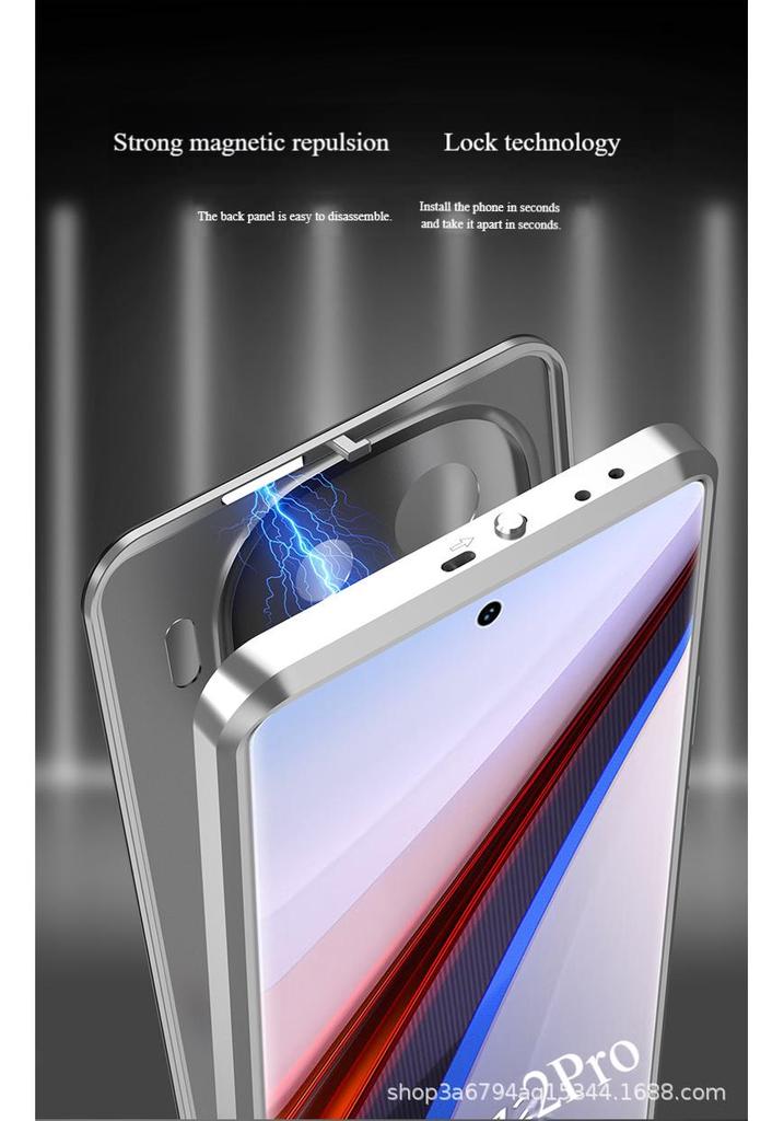 IQOO 12 Pro/12 Magnetic Metal Case: Single-Sided Spring Buckle, Anti-Fall, Anti-Fingerprint.
