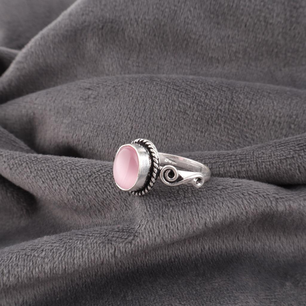 Pink Cat's Eye Ring, 925 Sterling Silver Ring Jewelry, Handmade Ring Gemstone Jewelry For Memorial Day