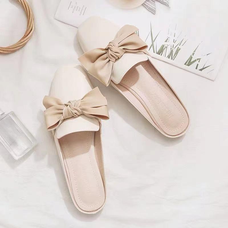 Pearl With Bow Sandals Outside Woman Slippers Low Heel Slides Summer 2025 Shoes for Women Cheap Liquidation Footwear Wholesale