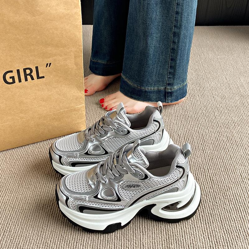 Thick-soled heightening silver dad shoes women's 2025 new spring and autumn small casual sports women's shoes