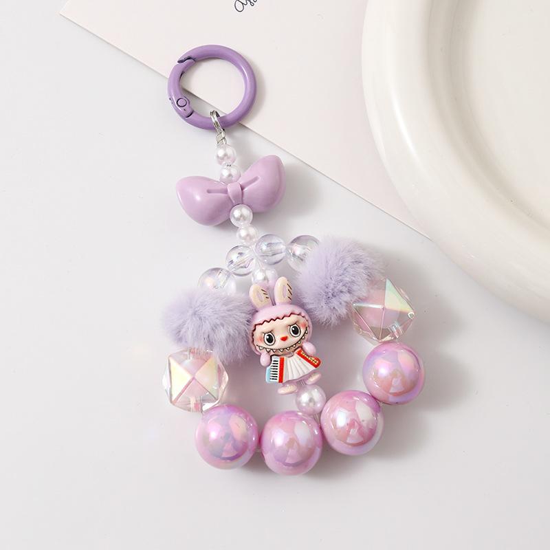 Cartoon Girl Heart Fun Handmade Beaded Acrylic Non Dropping Paint Phone Chain Grabber Doll Keychain Bag Hanging Decoration