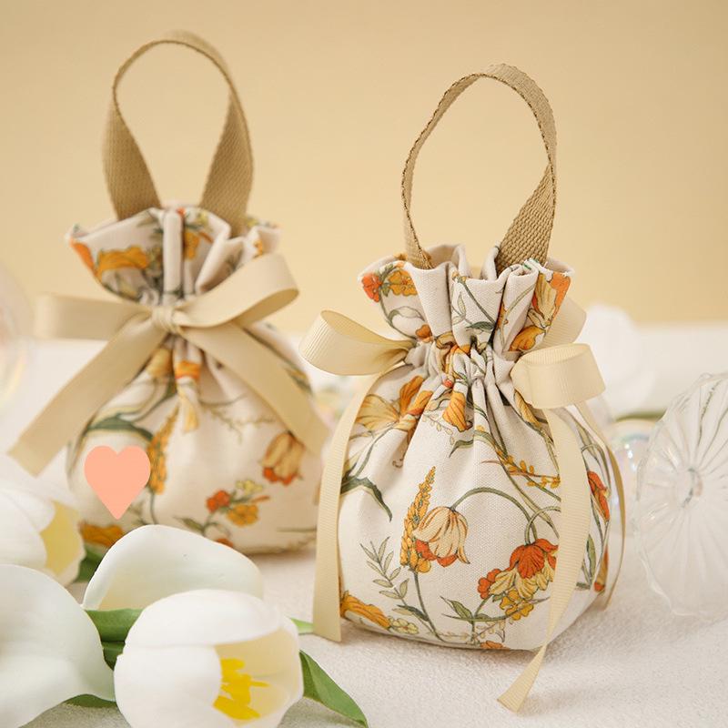 Tulip Canvas Wedding Favor Box & Drawstring Bag Set