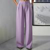 Women's High Waisted Straight Leg Dress Pants with Pockets, Elastic Waist Button Closure Loose Fit Trousers for & Casual Wear