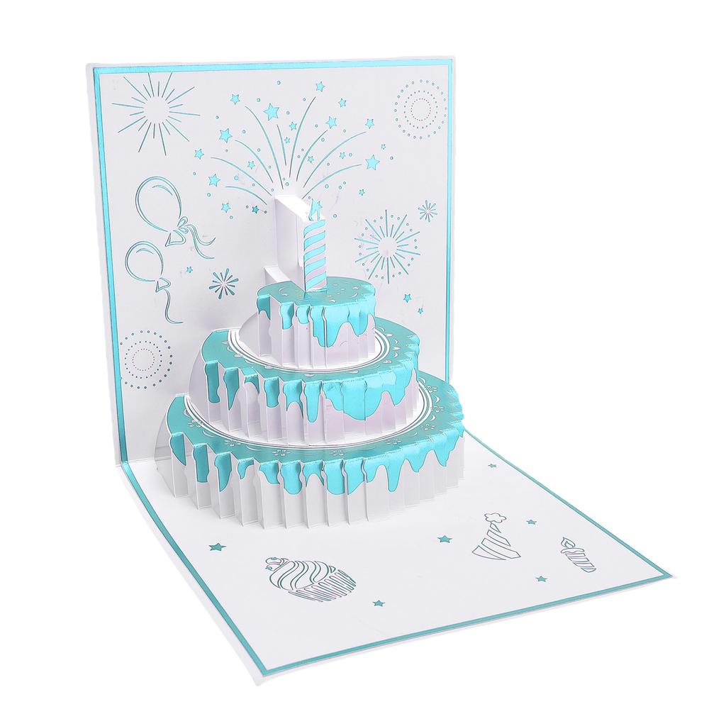 Birthday Card Cake Fireworks Stars Balloons 3D Birthday Greeting Card with Light Music Envelope for DIY Present Gold
