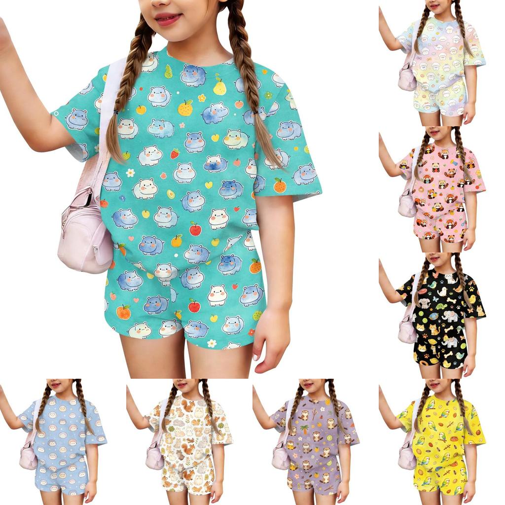 Kids Casual Short Sleeve Top and Shorts Set Animal Print Soft Comfortable Lightweight Summer Outfit for Boys and Girls