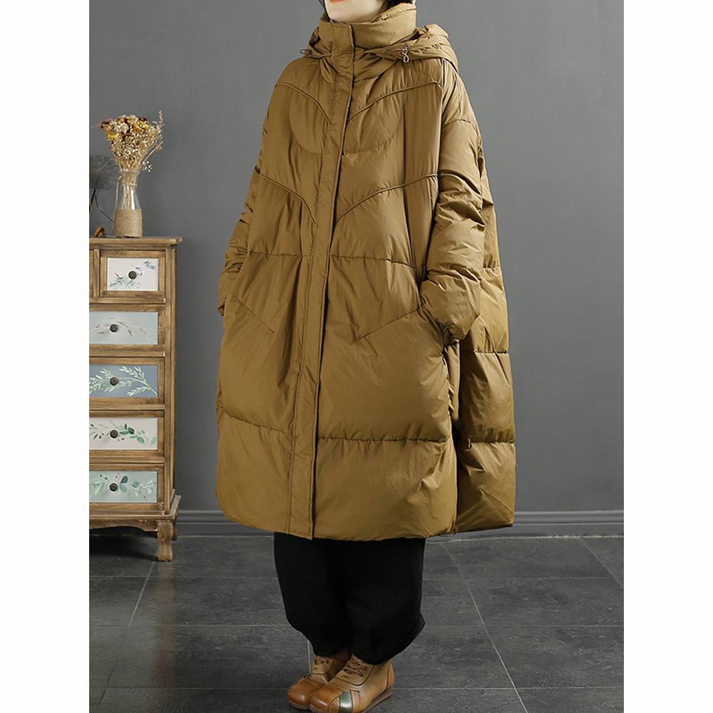 Winter Schwarzer Kapuzenparka Daunenjacke Damen Locker Übergroß Dick Warm Taschen Pufferjacke Damen Lang Oberbekleidung