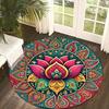 Okrugły dywan Mandala Świętego Lotosu Styl Wizualny Bohemian Nadruk Paisley Miękki Antypoślizgowy Okrągły dywanik do Salonu Sypialni Wystrój Jogi