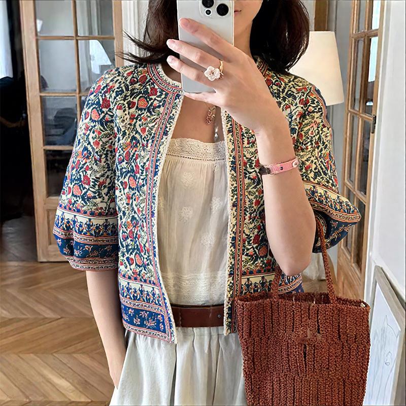 

ZANZEA Women Casual Round Neck Loose Half Sleeve Print Cardigan Blouse 3XL