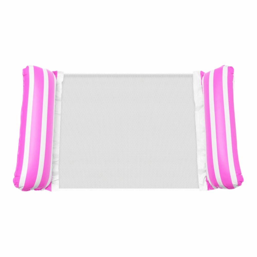 Portable Foldable Water Hammock with Net Backrest Floating Water Bed Inflatable Striped Swimming Pool Mattress Pool Party Toy
