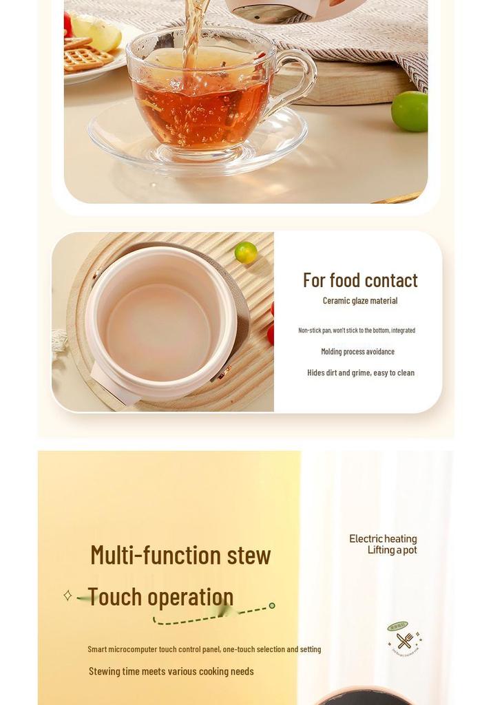 Douyin Celebrity Electric Stew Pot: Portable Multi-Function Soup & Porridge Cooker with Clear Stainless Steel Design