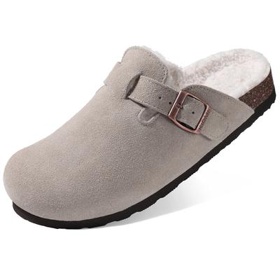 Mode Kidmi Winter Wildleder Herren Clogs Hausschuhe Mode Flauschige Kork Clogs Schuhe Lässige Rutschfeste Fellhausschuhe mit Fußgewölbeunterstützung Herren Pantoletten