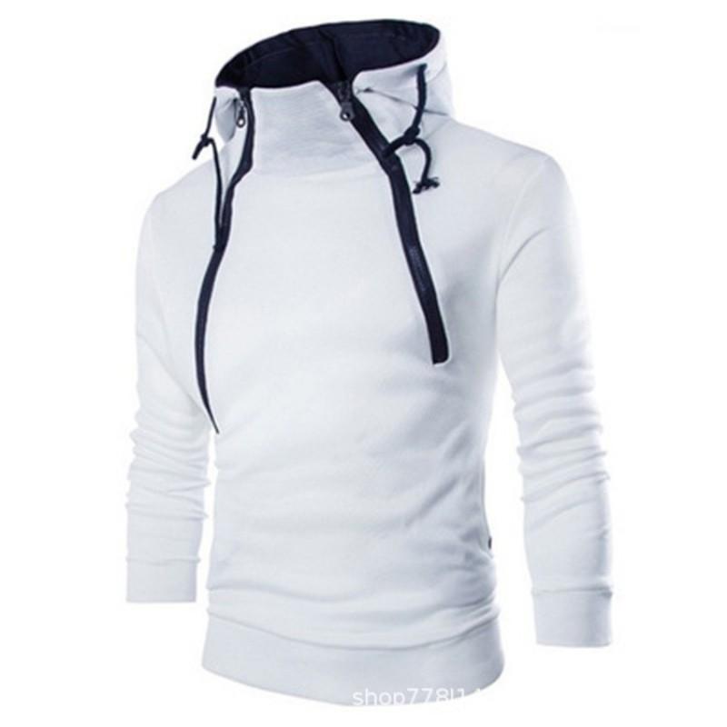 Mens Hooded Pullover Sweatshirt With Dual Zipper Front Contrast Color Design Soft Fleece Lined Long Sleeve Casual