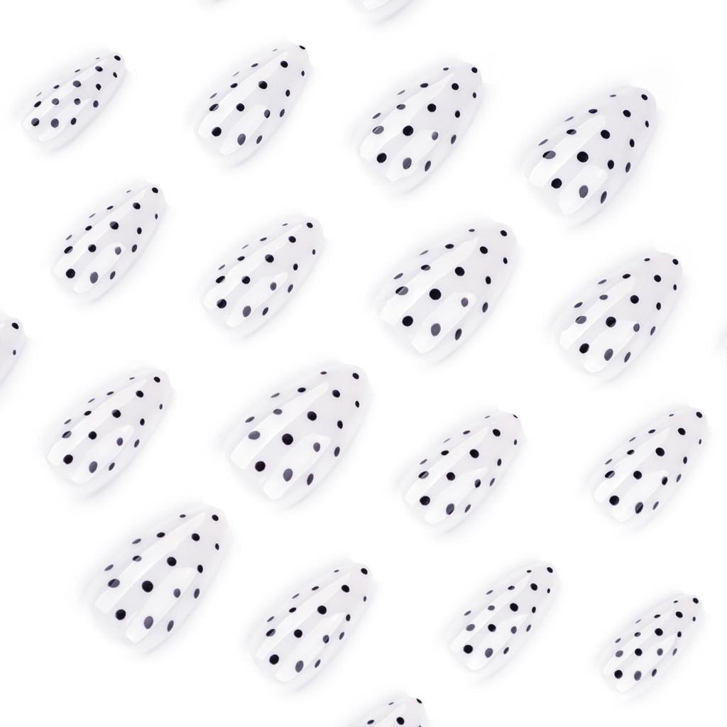 Black Polka Dot Almond Shape Wearable False Nails