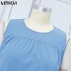 VONDA Women Round Neck Sleeveless Ruffled Casual Swing Pleated Dress