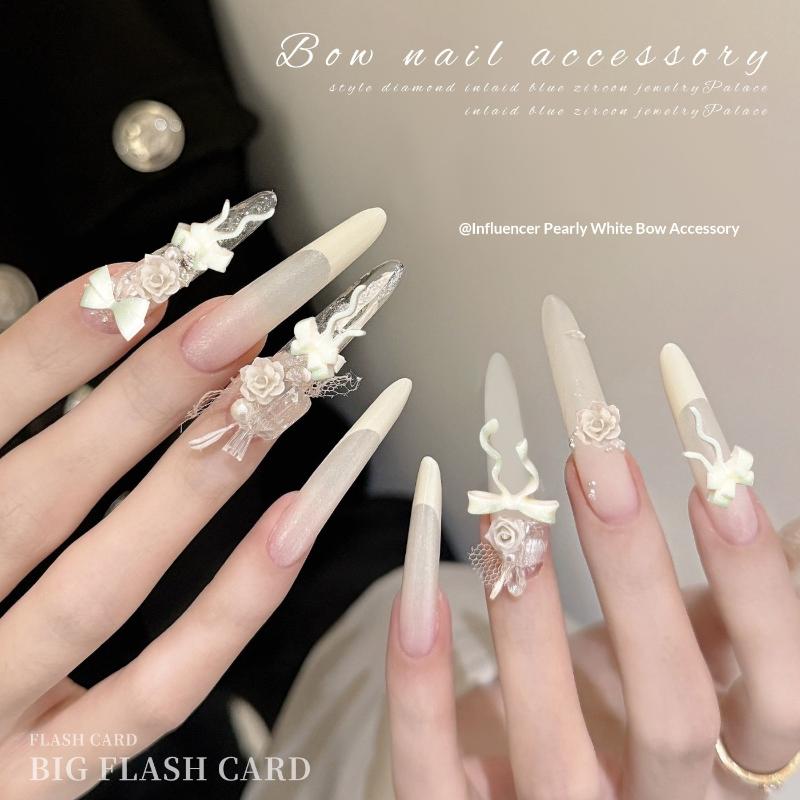 30Pcs Pearlescent White Mini Resin Ribbon Bow Nail Art Decoration Bow Nail Charms Supplies For Manicure Diy