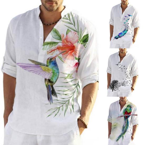 Summer Shirt Half Sleeve Single-breasted Chinese Style Stand Collar Men Top Daily Garment