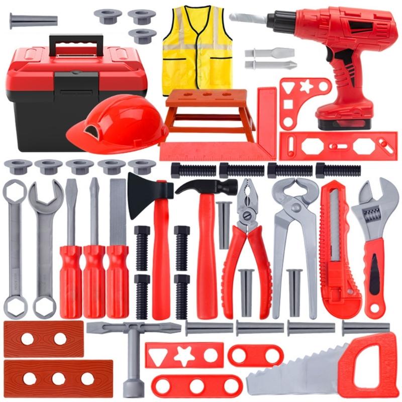 

56pcs STEM Learning Tool Box Kits With Realistic Electric Drill Vest For Preschool Engineers Pretend Play Game Toy 1
