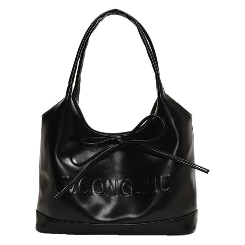 2025 New Retro Shoulder Messenger Big Bag Casual Texture Fashionable Simple Large Capacity Bow Tote Bag Women