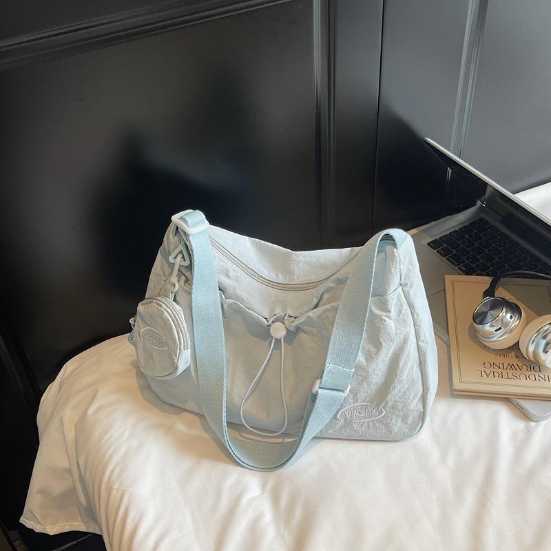 

Модная сумка-мешок со складками на шнурке, сумка-мессенджер, женская сумка большой вместимости, корейская повседневная наплечная сумка, студенческая ленивая сумка-тоут светло-синий