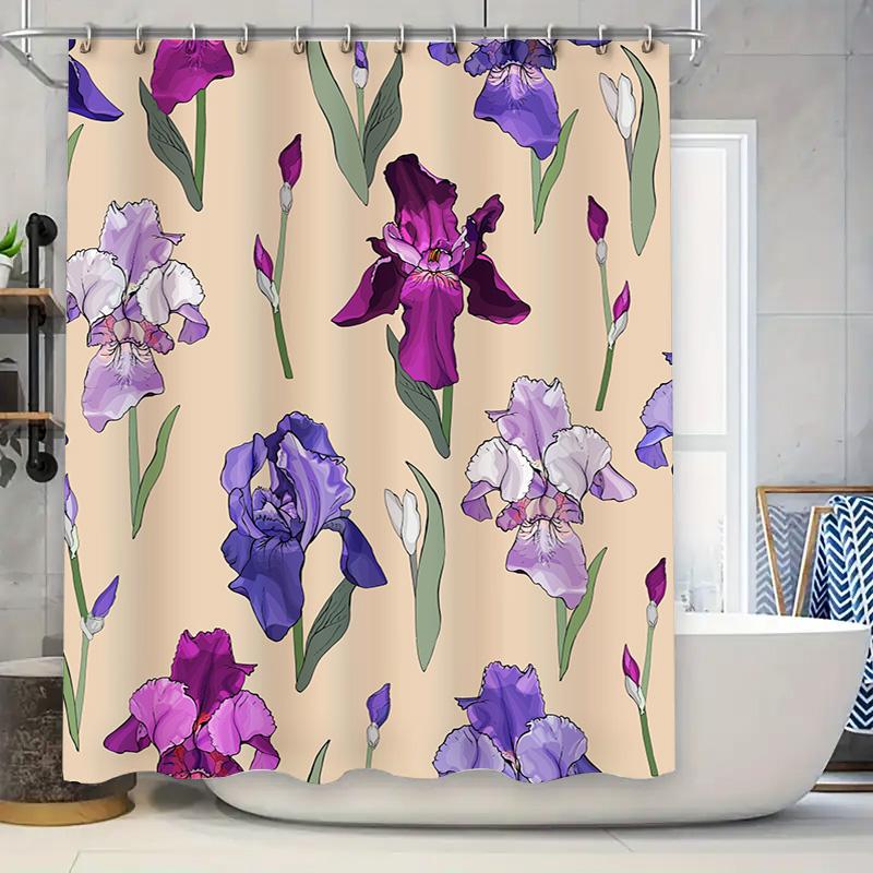 

Luxury Floral Bath Shower Curtain Fabric Decorative Waterproof Room Divider Purple Pink Iris Print 72X84In (180X213Cm) W60H190(CM)-1 Pcs