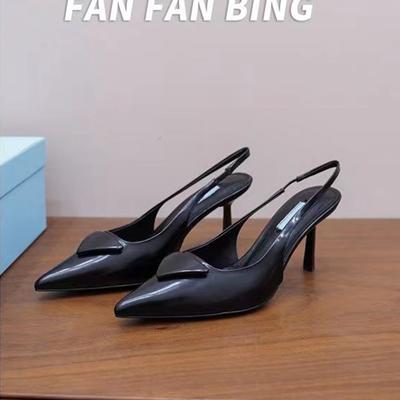 High Quality Brand Fashion Genuine Leather Women Slingback Shoes Elegant Pointed Toe Slip On Mules Shoes Sexy Thin Low Heel