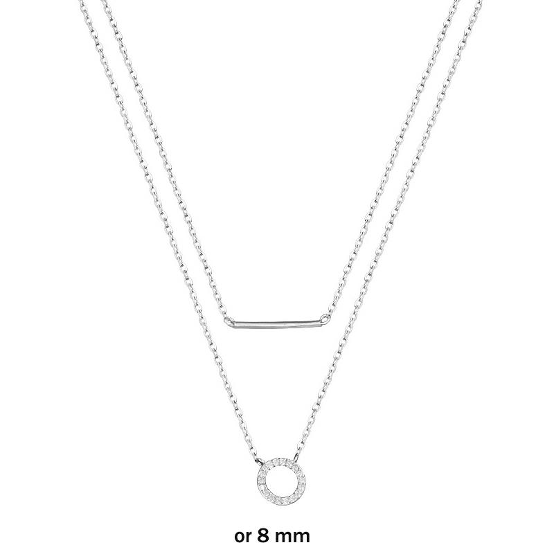 Collier en argent sterling 925 avec pendentif rond en cristal et chaîne à maillons double couche pour filles et femmes