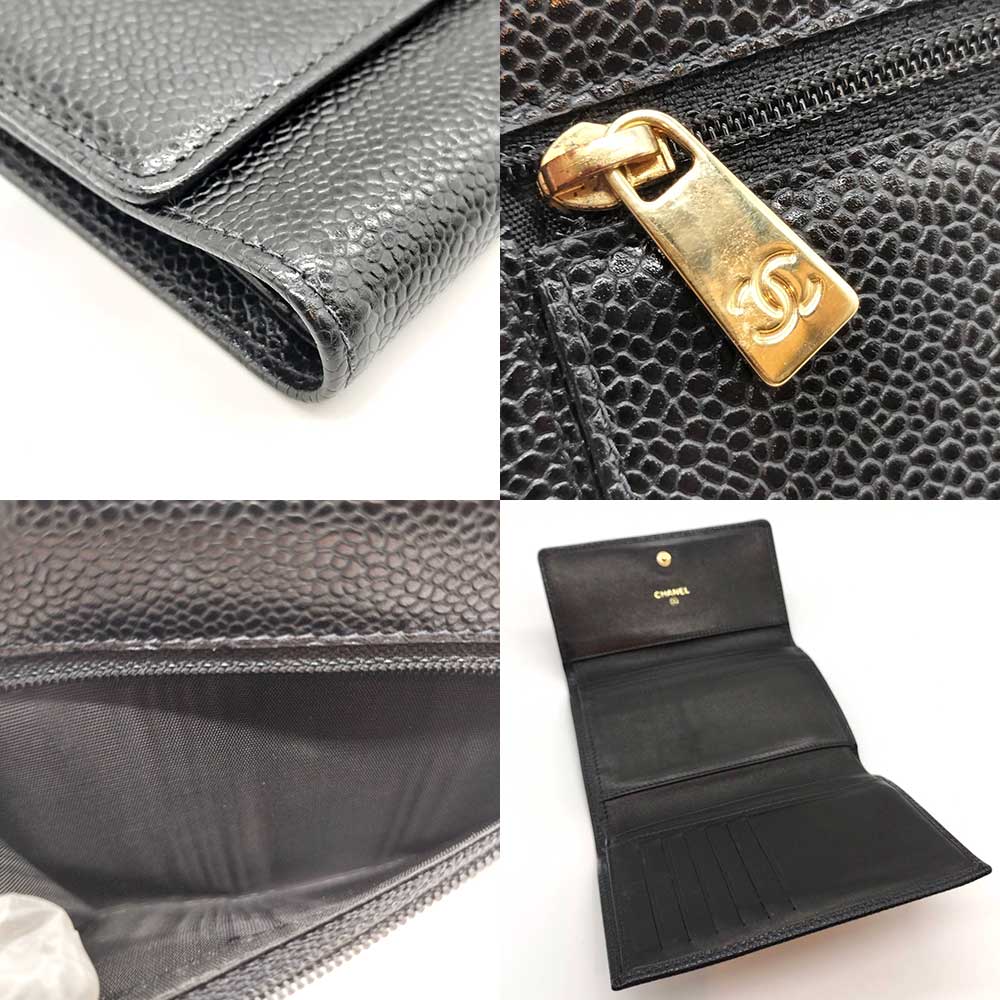 Used CHANEL COCO MarkTri-fold wallet leather Women