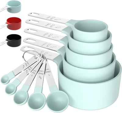 8-teiliges Messbecher- und Löffelset, Stapelbare ineinanderliegende Messbecher mit Edelstahlgriff, Küchenhelfer zum Kochen & Backen