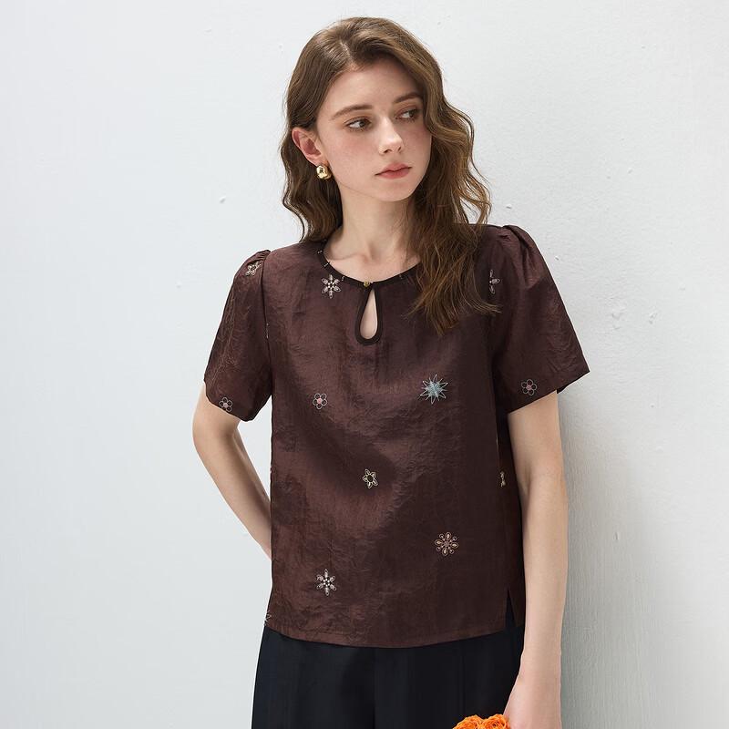 Kemengboka Summer Mulberry Silk Embroidered Blouse