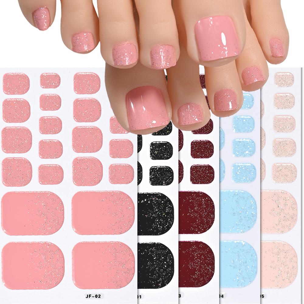 22tips/Sheet Glittering Toenails Manicure Art Decals Baking Free Toe Nail Stickers Full Cover Removable Adhesive DIY Nail Patch*