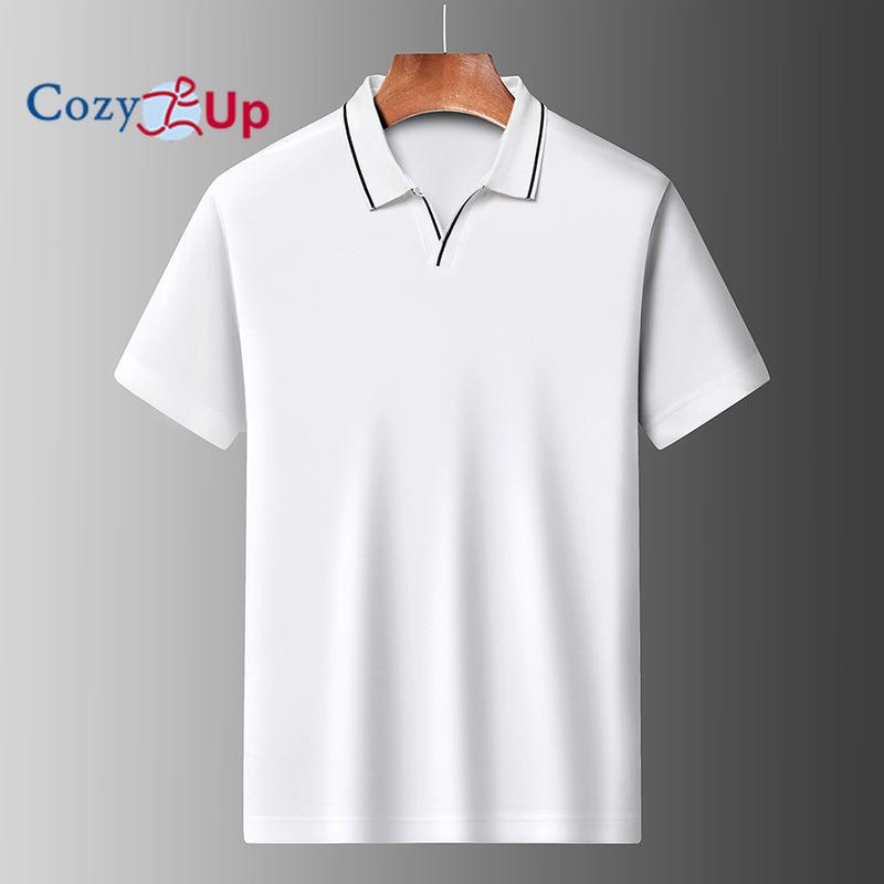 Kuscheliges Herren-Poloshirt mit Unifarbe und einfachem Scherenschnittkragen