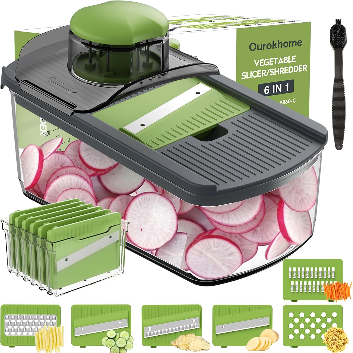 

Mandolin Slicer for Kitchen Food, Hand Safe Vegetable Shredder with 6 Blades, Veggie Waffle Cutter for United States
