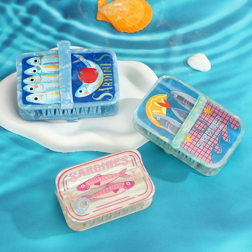 Sardine Can Small Fish Hair Clip Hairpin Square Fish Grab Clip Ocean Animal Hair Claw  Streetwear