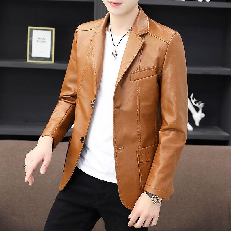 Ανδρικό Στενή Γραμμή Business Casual Δερμάτινο Μπουφάν PU - Μαύρο, Έκδοση Άνοιξη/Φθινόπωρο