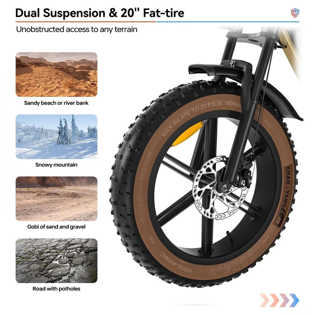Bicicletta elettrica JANSNO X70, motore brushless, doppie batterie al litio 48V 34Ah, per uso esterno, pneumatici da 20 pollici, bicicletta elettrica da montagna