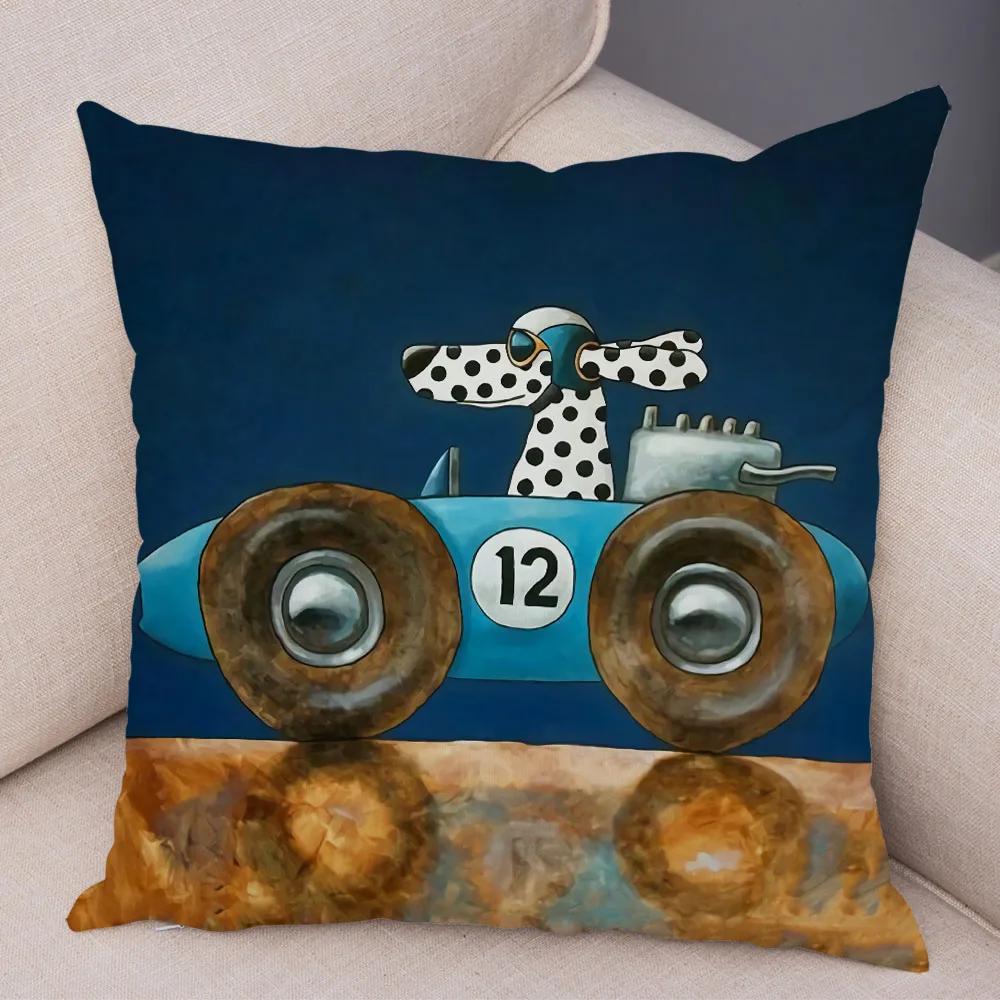 Colorful Cartoon Driving Bus Dog Cute Pet Print Cushion Cover for Home Living Room Sofa Car Decoration Pillowcase
