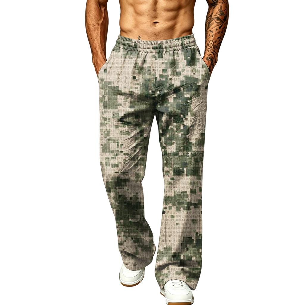 Men's Printed Wide Leg Jogger Sweatpants with Pockets for Casual Athletic Wear